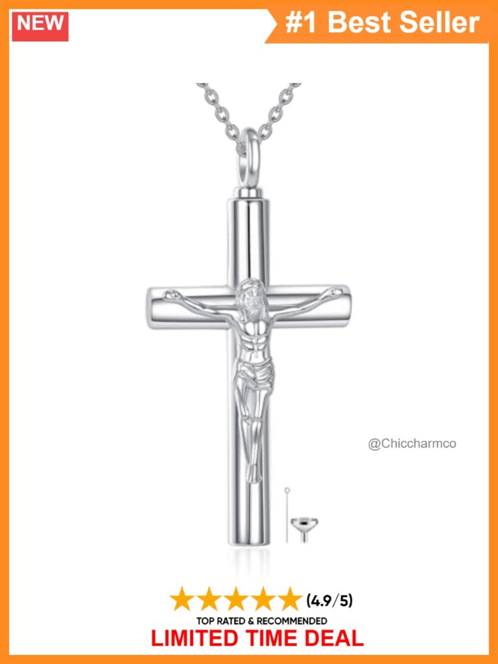 S925 Sterling Silver Cross Urn Necklace 18k White Gold Plated Cremation Pendant